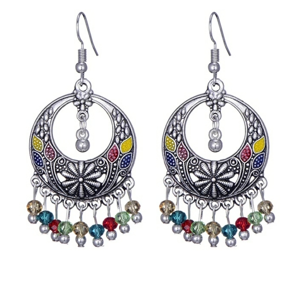 MULTI COLORED BEADED CHANDELIER  EARRINGS